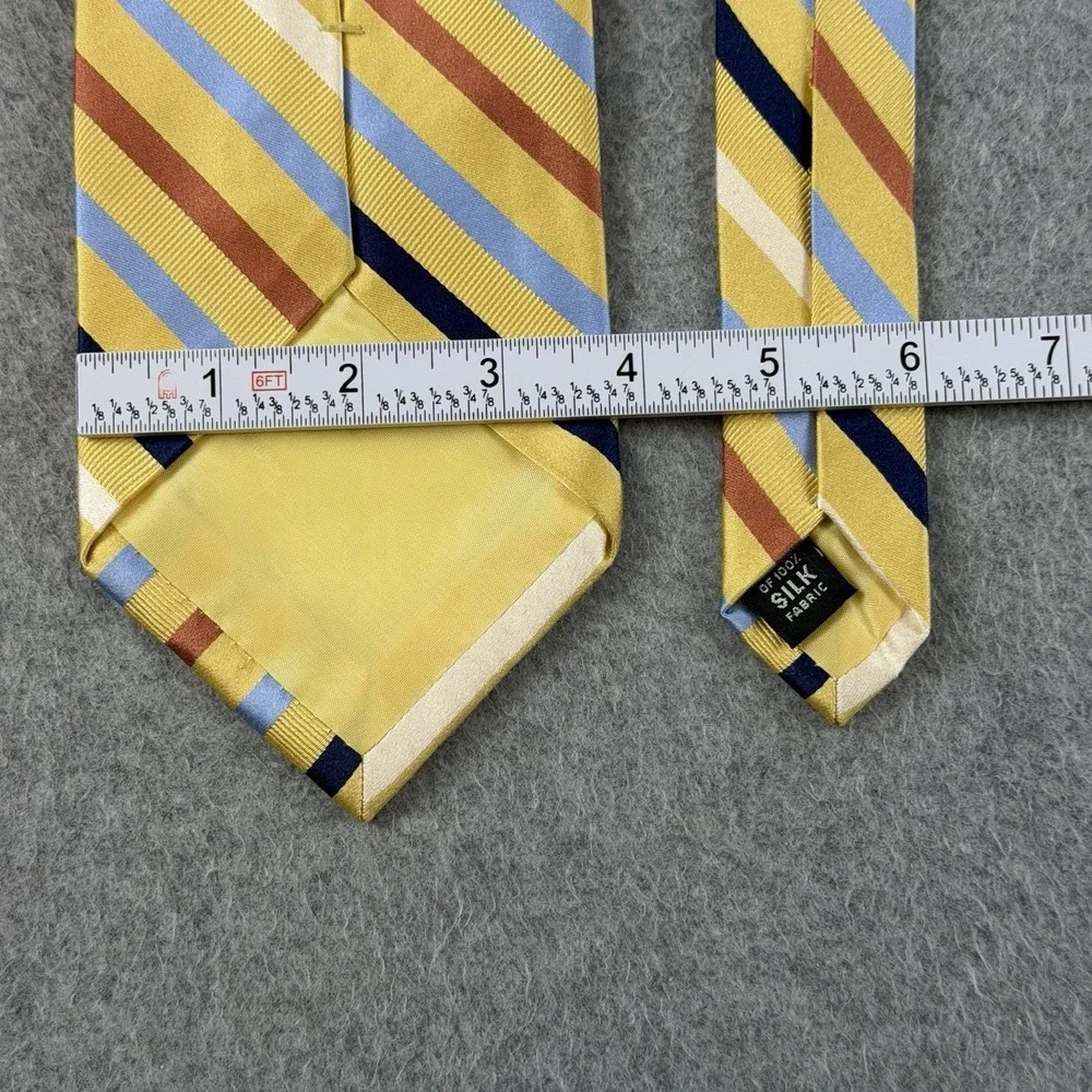 Vintage IZOD Silk Striped Necktie Yellow Blue Brown White Korea 58x3.75